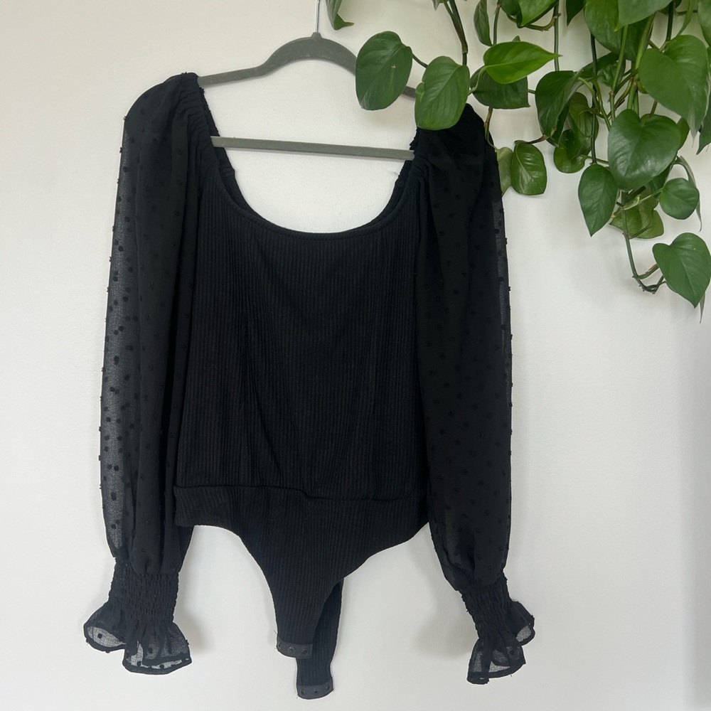 Elegant Black Women's Top with Sheer Sleeves